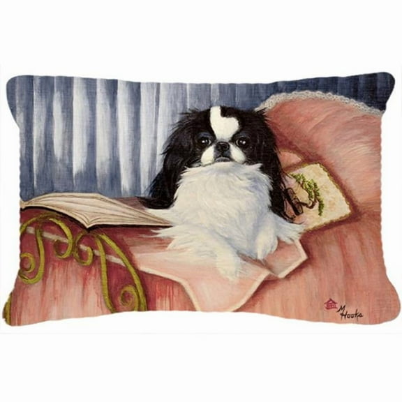 Japanese Chin Reading In Bed Fabric Decorative Pillow