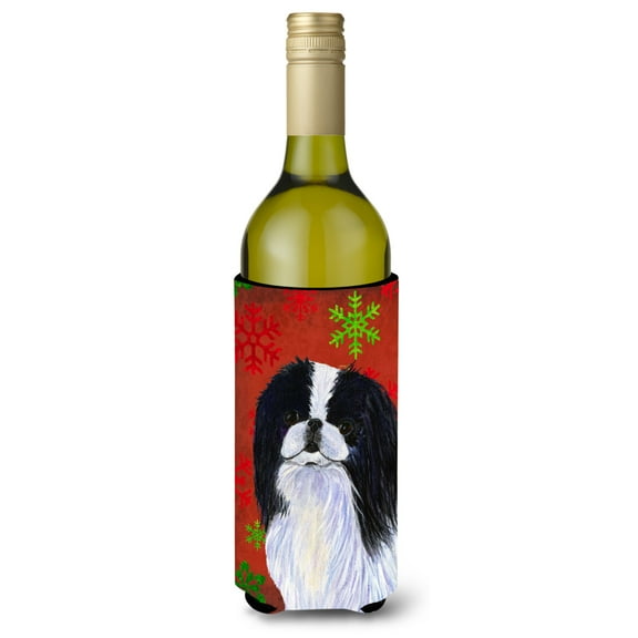 Japanese Chin Red and Green Snowflakes Holiday Christmas Wine Bottle Hugger