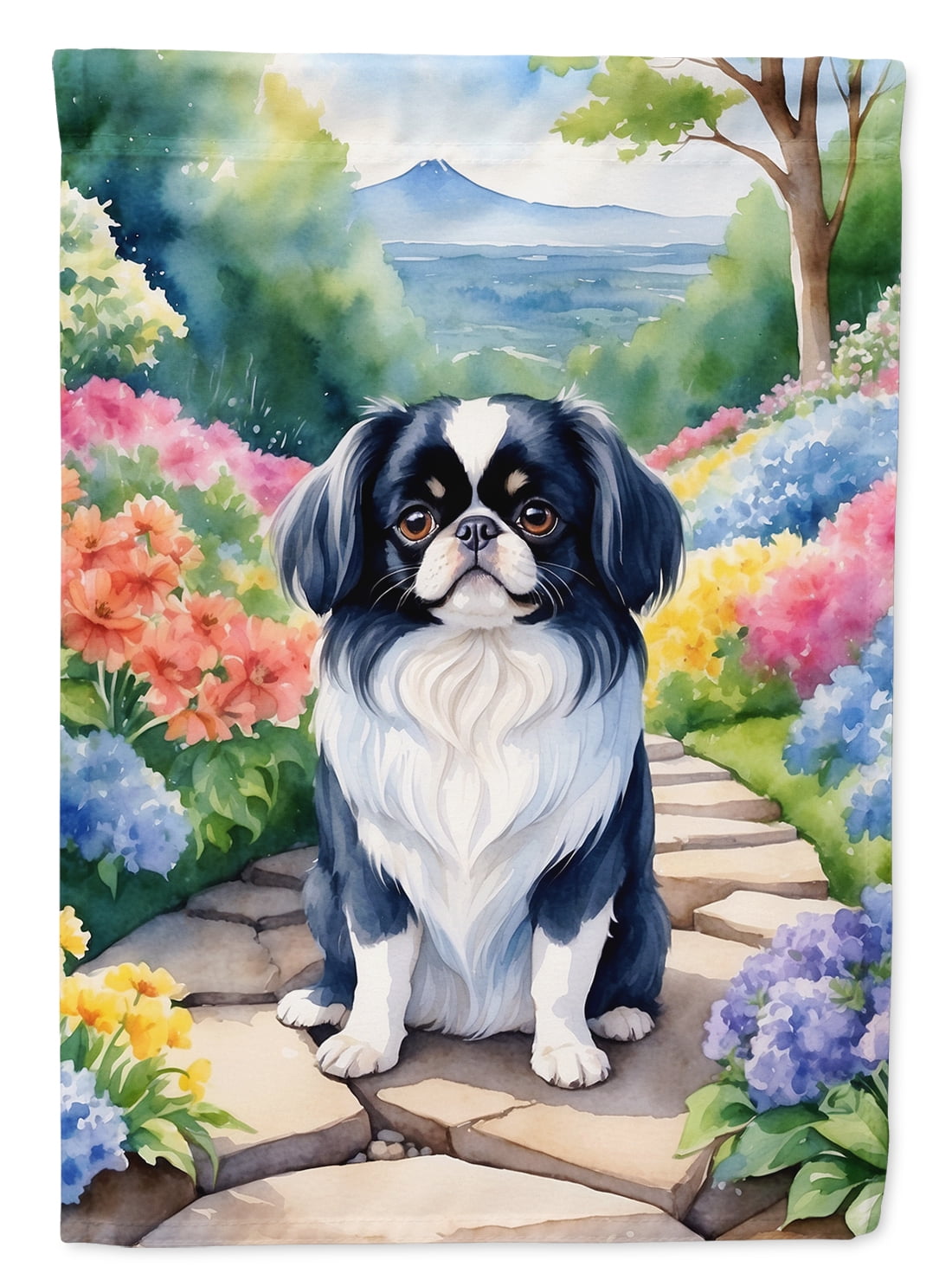 Japanese Chin Spring Path Garden Flag 11.25 in x 15.5 in