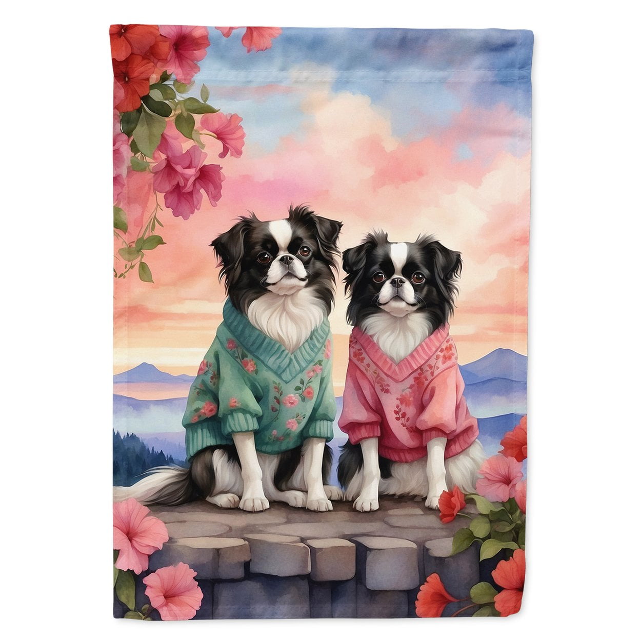 Japanese Chin Two Hearts House Flag 28 in x 40 in