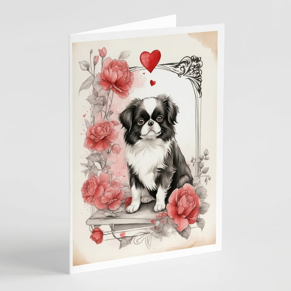 Japanese Chin Valentine Roses Greeting Cards Pack of 8 7 in x 5 in