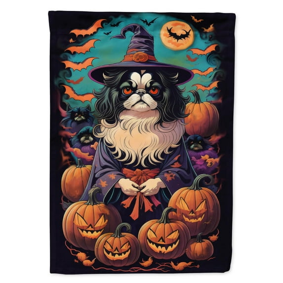 Japanese Chin Witchy Halloween Garden Flag 11.25 in x 15.5 in