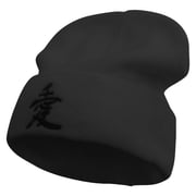 Japanese Chinese Love Character Embroidered Big Size Superior Cotton Long Knitting Beanie - Black XL-3XL