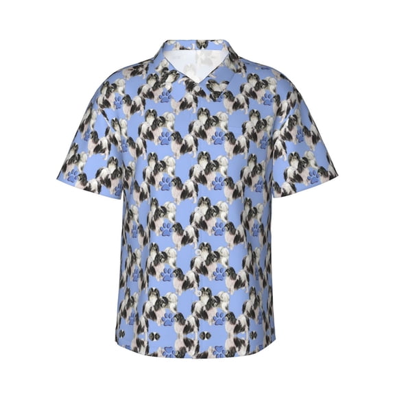 Japanese Chins Hawaiian Shirts For Men, Summer Short-Sleeve Relaxed-Fit Button-Down Shirts Small