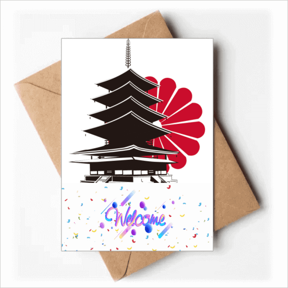Japanese Chrysanthemum and Temple Welcome Back Greeting Cards Envelopes Blank