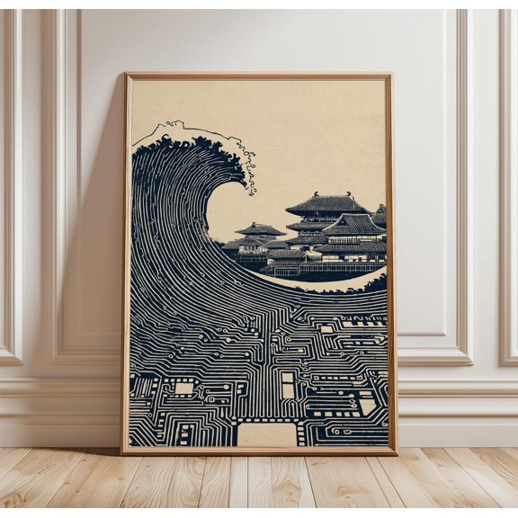 Japanese Circuit Wave Tech Ocean Wall Art Decor Unframed Paper Print