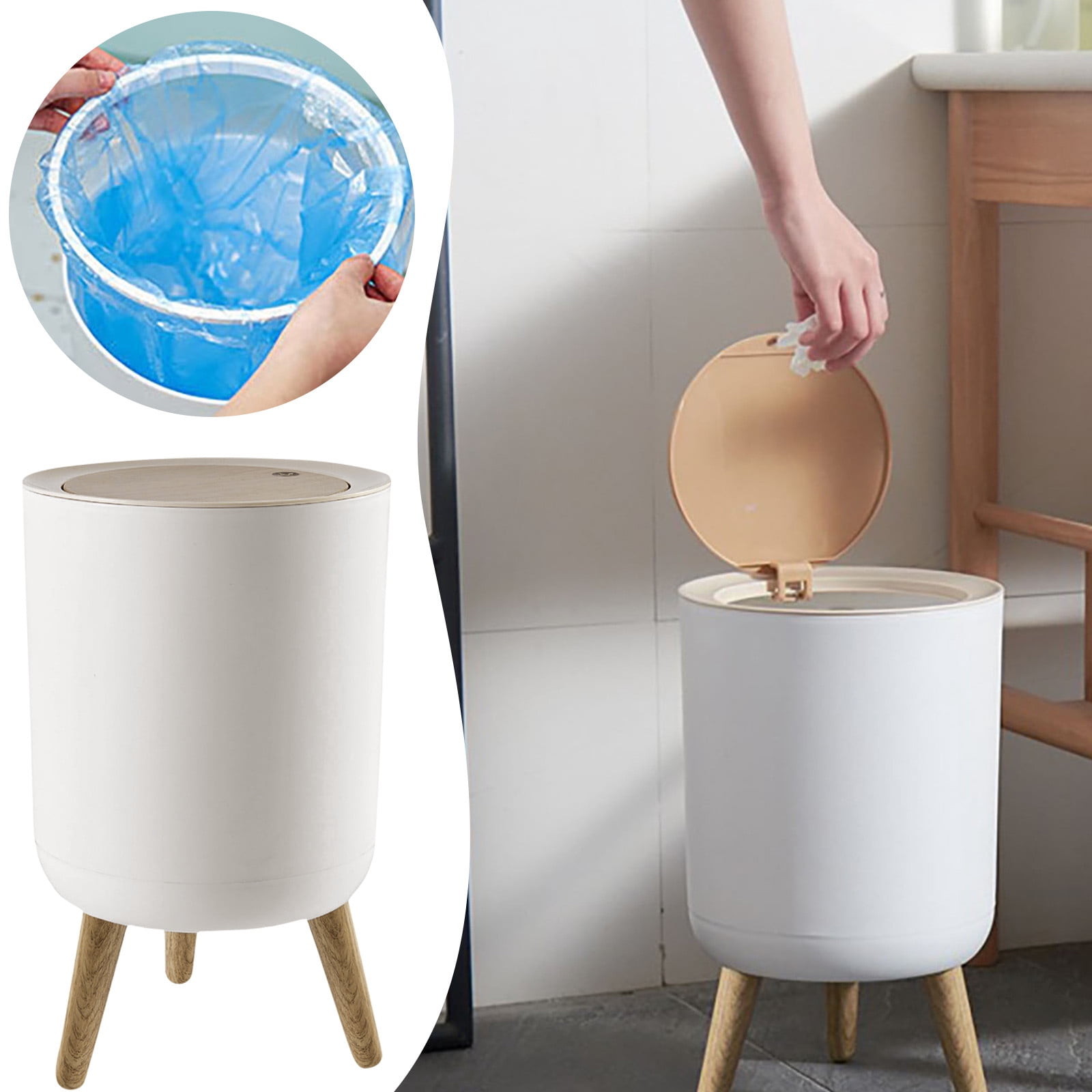 Japanese Circular Trash Basket With Lid, Household Kitchen, Bedroom ...