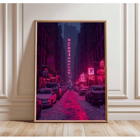 Japanese City Street Poster Neon Lights Urban Art Tokyo Street Art Winter Cityscape Wall D