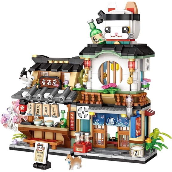 Japanese City Street View Izakaya Shop, MOC Creative Mini Building Blocks House Set 789 pcs, Simulation Architecture Construction Toy