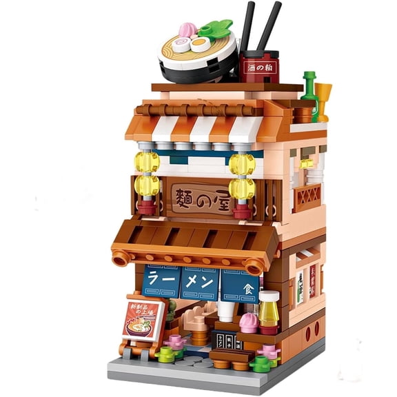 Japanese City Street View Ramen Shop, MOC Creative Mini Building Blocks House Set 412 pcs, Simulation Architecture Construction Toy