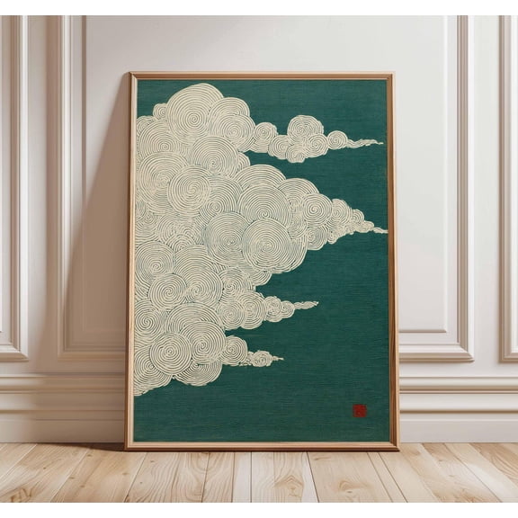 Japanese Cloud Art Minimalist Mid Century Modern Sky Wall Decor Art, Unframed Poster