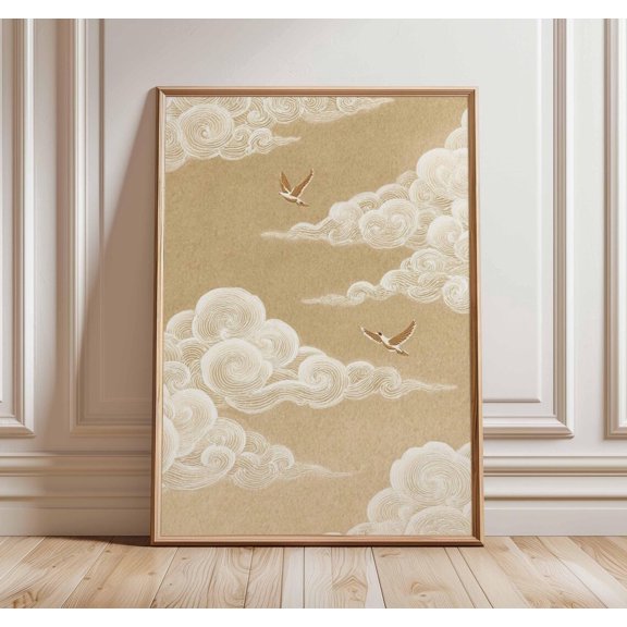 Japanese Cloud Bird Poster, Unframed Paper Poster 8x10in