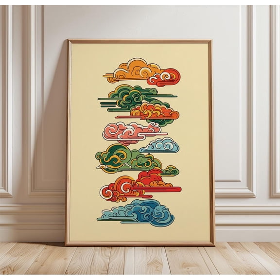 Japanese Cloud Colorful Abstract Sky Asian Inspired Minimal Decor Unframed Paper Print
