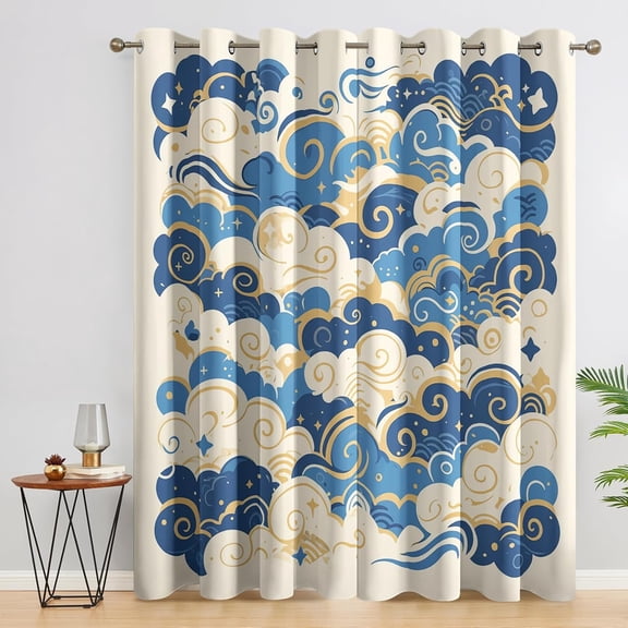 Japanese Cloud Curtains For Bedroom, Asian Style Curtain For Living Room, Japan Clouds Window Curtains, Grommet Drapes38"W x 54"L (Pack of 2)