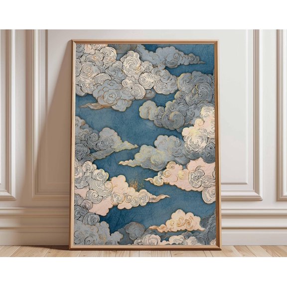 Japanese Cloud Sky Wall Art, Unframed Paper Poster 8x10in