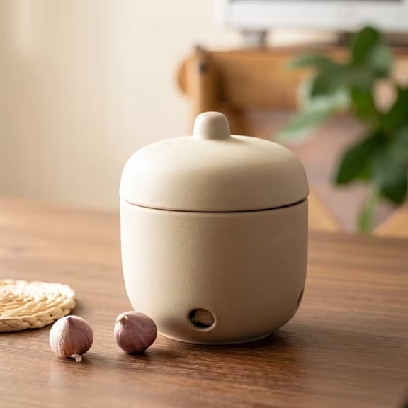 Japanese Coarse Pottery Storage Jar with Moisture-Proof Ventilated Lid  Spice Organizer for Kitchen Pantry, Rustic Ceramic Canister for Garlic Chili Ginger Tea Leaves Dried Herbs