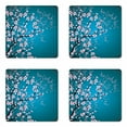 thumbnail image 1 of Japanese Coaster Set of 4, Spring Season Sakura Bloom Design Marine Toned Ombre Background, Square Hardboard Gloss Coasters, Standard Size, Petrol Blue Pale Pink, by Ambesonne, 1 of 2