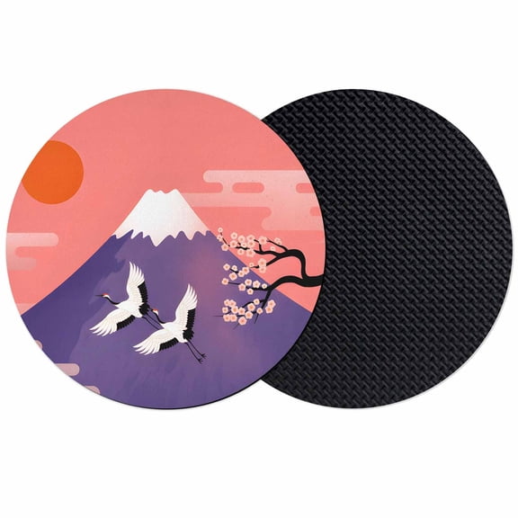 Japanese Coasters Set of 2, Absorbent Coasters for Drinks, Nature Mountain Sun Blossoms Cherry Scenery Coaster for Desk Coffee Table Protection, Home Decor House Warming Gifts 4"