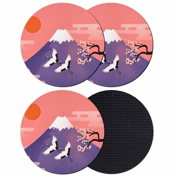 Japanese Coasters Set of 4, Absorbent Coasters for Drinks, Nature Mountain Sun Blossoms Cherry Scenery Coaster for Desk Coffee Table Protection, Home Decor House Warming Gifts 4"