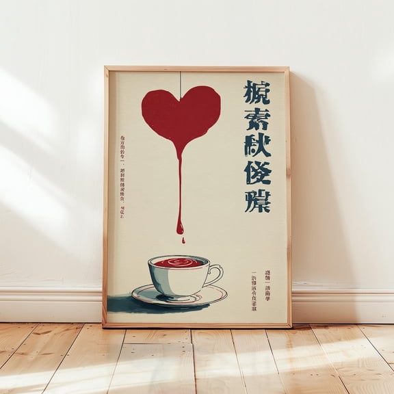 Japanese Coffee Heart Red Drip Poster Unframed Paper Print