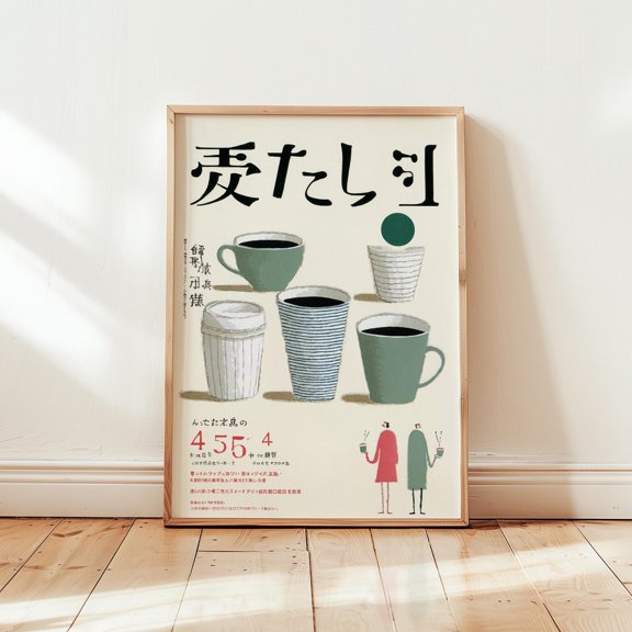 Japanese Coffee Poster Minimalist Retro Cafe Wall Art Print for Kitchen Dining Room or Cof