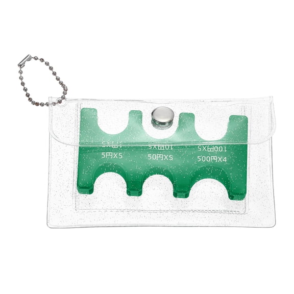 Japanese Coin Holder, Portable JPY Coin Organiser Dispenser 6 Slots with Glitter Pack for Japanese Yen Home Office, Green