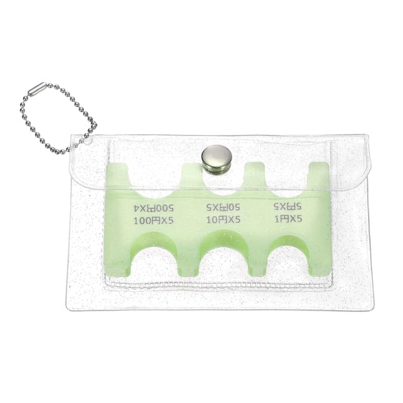 Japanese Coin Holder, Portable JPY Coin Organiser Dispenser 6 Slots with Glitter Pack for Japanese Yen Home Office, Light Green