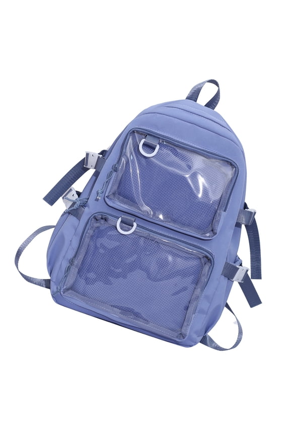Japanese College Student Nylon Backpack Large Capacity Pin Display Clear Pockets School Bag Zippered Itabag