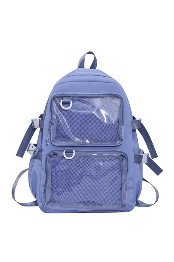 Japanese College Student Nylon Backpack Large Capacity Pin Display Clear Pockets School Bag Zippered Itabag