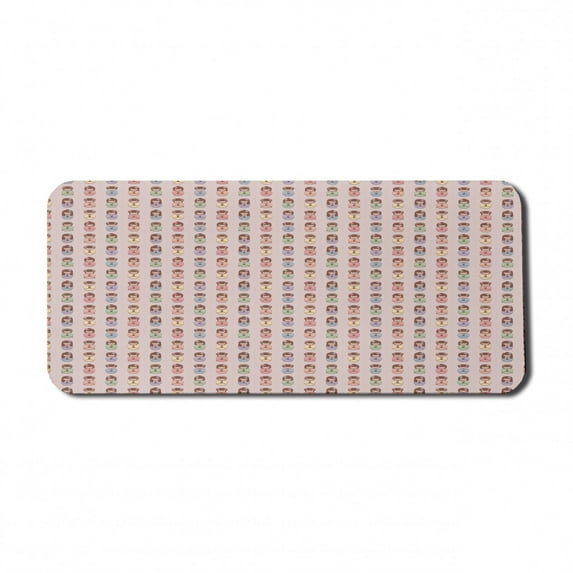 Japanese Computer Mouse Pad, Colorful Kokeshi Dolls Print in Floral Head-Wears Traits, Rectangle Non-Slip Rubber Mousepad X-Large, 35" x 15" Gaming Size, Pale Redwood Multicolor, by Ambesonne