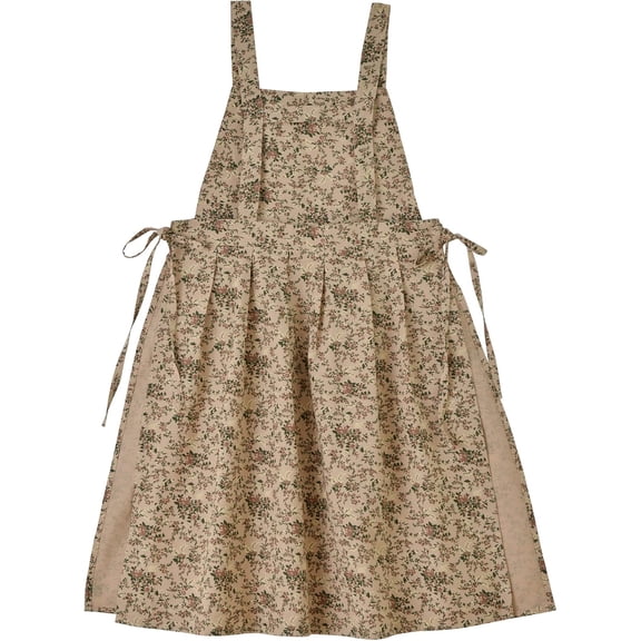 Japanese Cotton Linen Cross Back Apron with Pockets,Fashion Pinafore Dress for Gardening Painting Cleaning Cooking