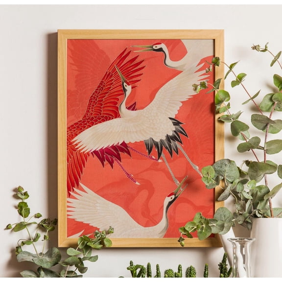 Japanese Crane Art Poster, Vintage Kimono Bird Illustration, Unframed Poster Size 8x12