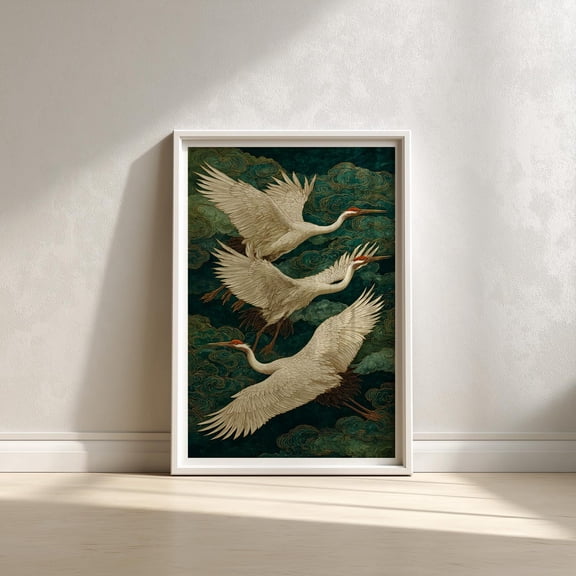 Japanese Crane Art Print, Oriental Bird, Asian Decor Home Decor #3413, 16x24 UNFRAMED