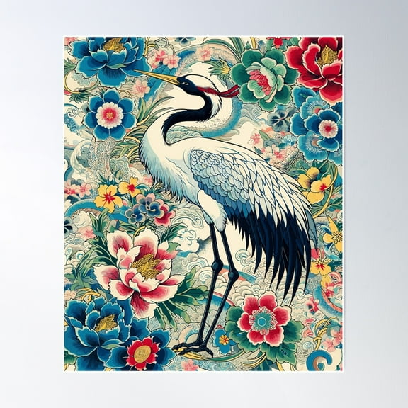 Japanese Crane Artwork Poster Wall Art, Modern Wall Decor For Living Room Bedroom, 8x12 UNFRAMED