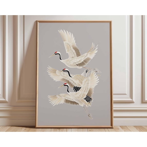 Japanese Crane Minimalist Bird Asian Nature Wall Art Print, Unframed Paper Poster 11x14in