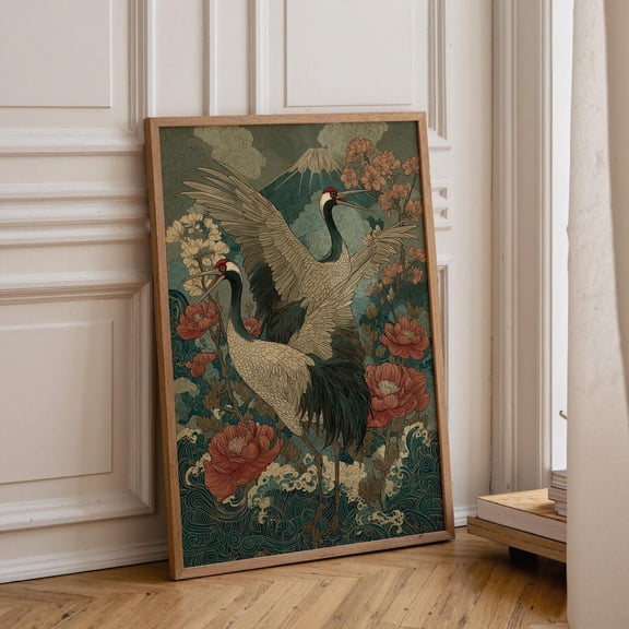 Japanese Crane Mount Fuji Sakura Wall Art Poster Unframed Paper Print