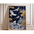 thumbnail image 1 of Japanese Crane Navy Blue Gold Oriental Bird Wall Art Print, Unframed Paper Poster 11x14in, 1 of 4