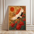 Japanese Crane Peony Wall Art Print, Antique Bird Art And Muted Red ...