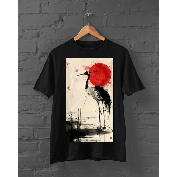 Japanese Crane Shirt | Harajuku | Japanese Streetwear | Crane Print T-Shirt | Y2K Top | Anime Shirt | Japanese Bird Shirt | Japanese Shirt