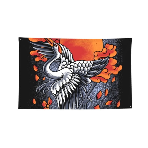 Japanese Cranes Art Four Hole Decorated Banner Flag for Garden Yard Home Decoration Indoor Outdoor 3x5 Ft