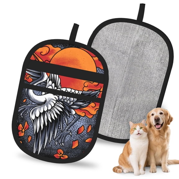 Japanese Cranes Art Pet Hair Remover Glove, Reusable Dog & Cat Fur Removal Brush Electrostatic Cleaning Tool