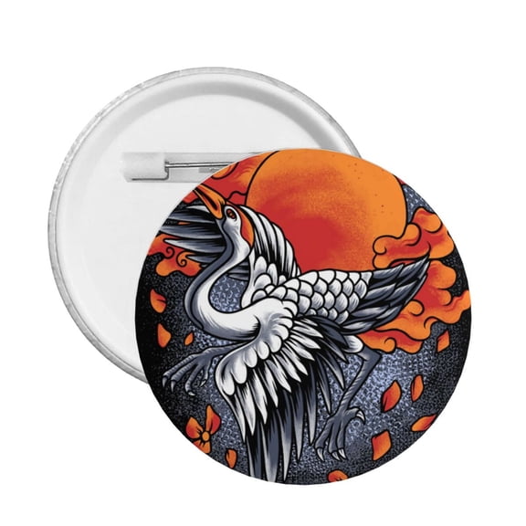 Japanese Cranes Art Round Button Pin Badge 5PCS Pinback Buttons Lapel Pin for Jacket, Backpack, Hat, Party Favor, Gift