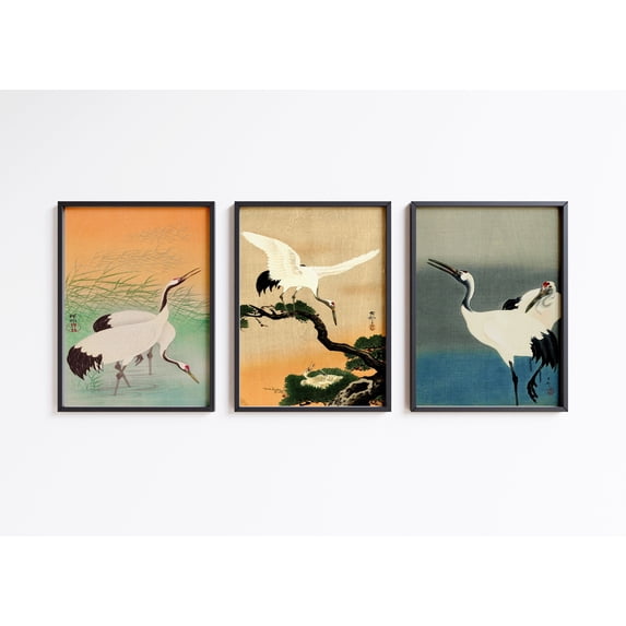 Japanese Cranes Prints Japanese Bird Poster Botanical Wall Art Japan Asia Oriental Wall Art ...
