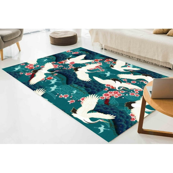 Japanese Cranes Rugs, Trendy Rug, Crane Rug, Animal Rug, Bridesmaid Gift, Easy To Clean Rug, Hallway Rug, Luxury Rug, 3D Printed Rug, 3.3'x5' - 100x150 cm
