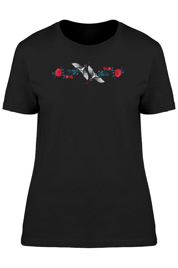 Japanese Cranes With Flowers T-Shirt Women -Image by Shutterstock, Female Medium
