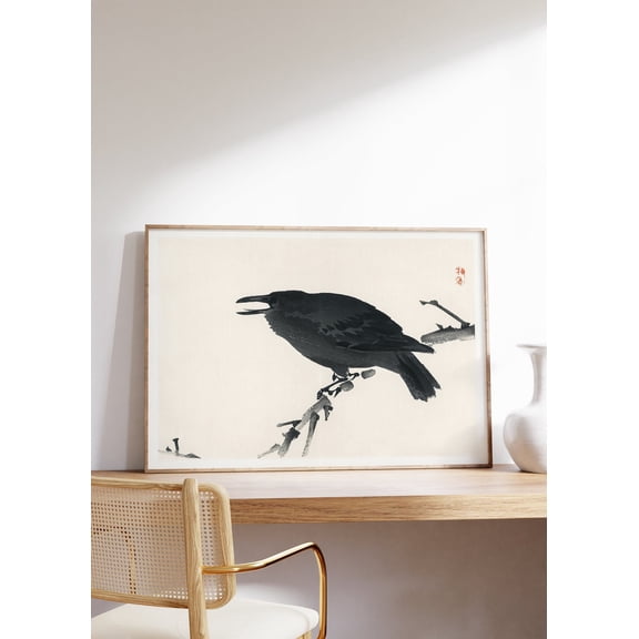 Japanese Crow Print Kono Bairei Black Bird Woodblock Traditional Japan Art Minimalist Wall Art Oriental Home Decor