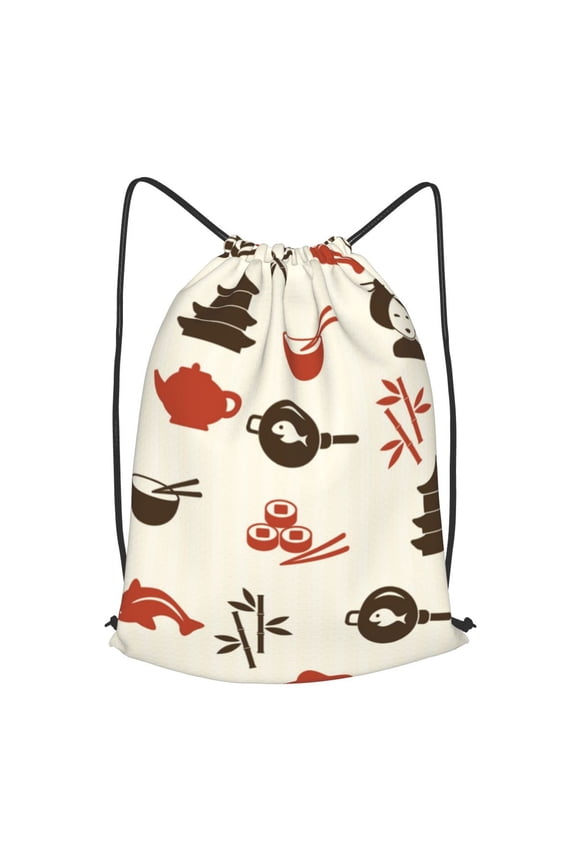 Japanese Culture Japan Drawstring Backpack Gym String Bag Sports Sackpack Cinch Sack, Small