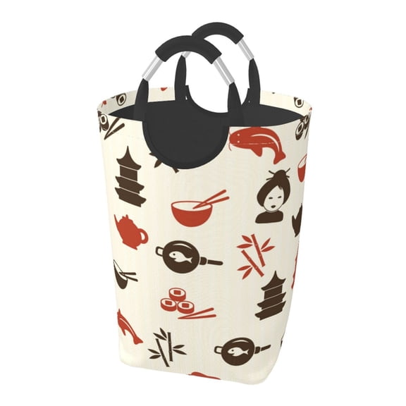 Japanese Culture Japan Laundry Bag with Handle - Foldable Dirty Clothes Hamper Collapsible Storage Bin