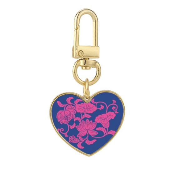 Japanese Culture Red Flower Gold Heart Keychain Metal Keyring Holder