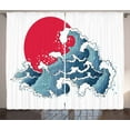 thumbnail image 1 of Ambesonne Japanese Curtains 2 Panel Set, Wave Illustration, 108" x 96", Dark Coral White, 1 of 3